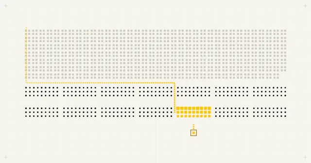 Cover art: a faint wall of 251 small tiles above 14 larger square-matrix tiles; a yellow route runs from the top into one yellow tile and down to a framed node